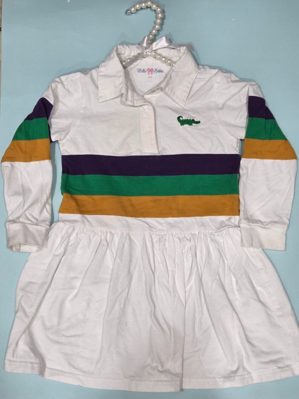 Lulu Bebe Mardi Gras Rugby Long Sleeve Drop Waist Dress (Penny style) 5/6